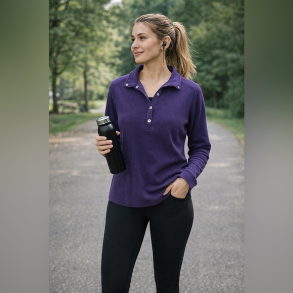 Karen Scott Tops - Karen Scott Sport Purple Waffle Knit Snap Button Long Sleeve Top Size S